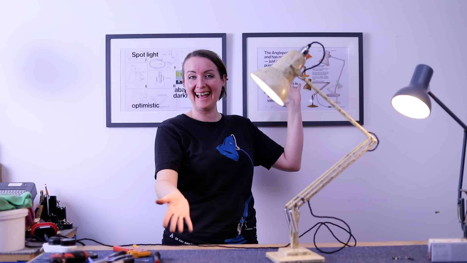 Lauz with her 500th Repair & Rewire Anglepoise Lamp