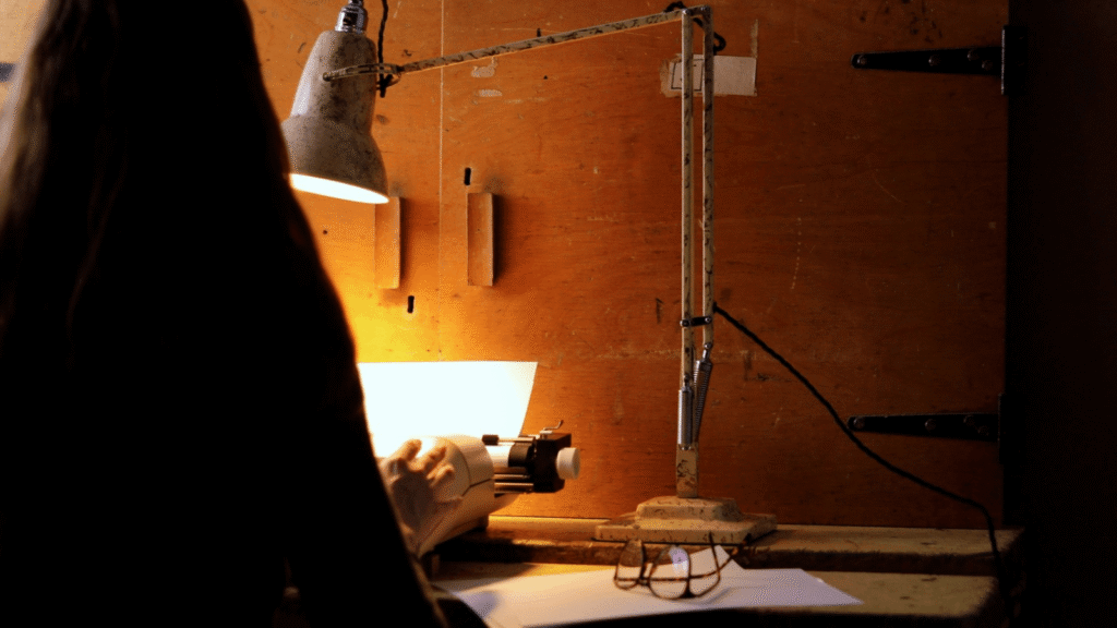 desk lamp and type writer